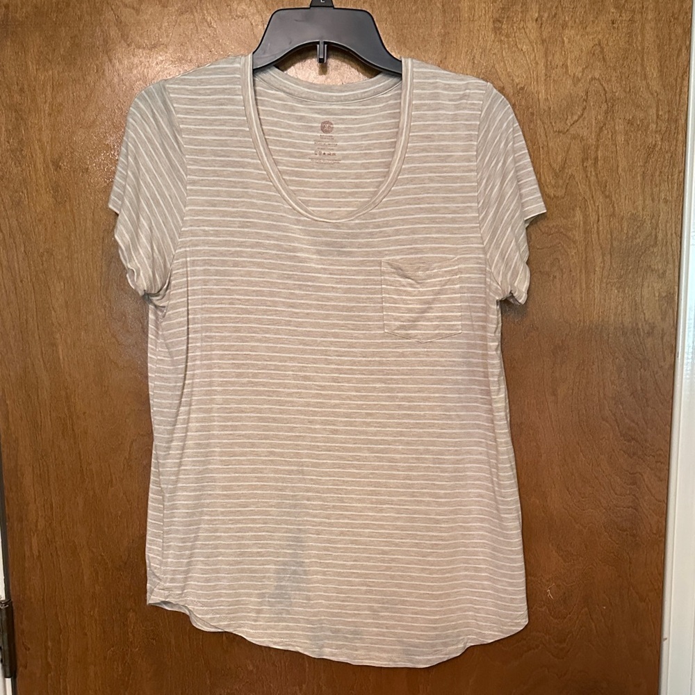 Kindred Bravely Beige and White Striped Short Sleeve Tee